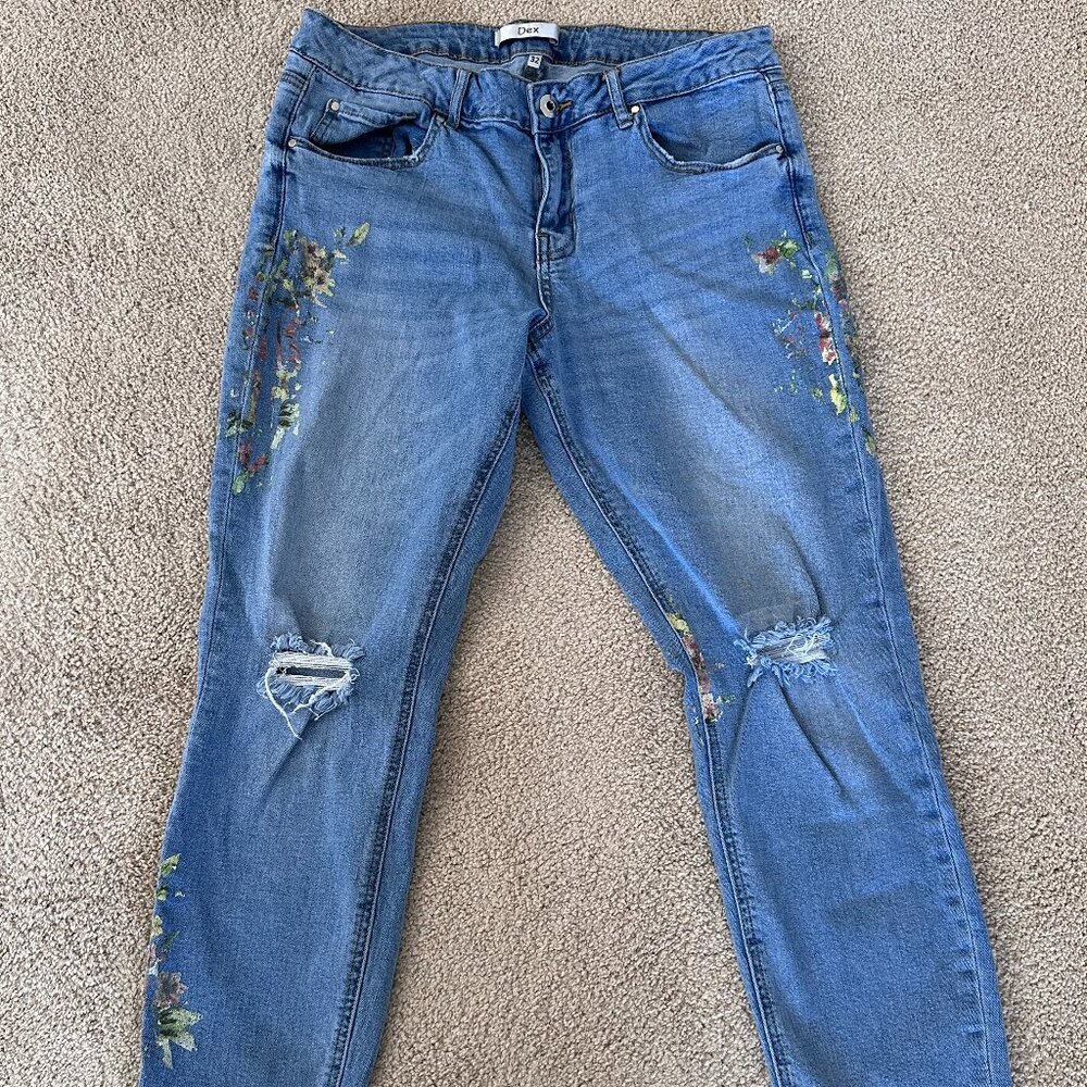 DEX Floral Colour Paint Splatter Distressed Women's Skinny Jeans Size 32